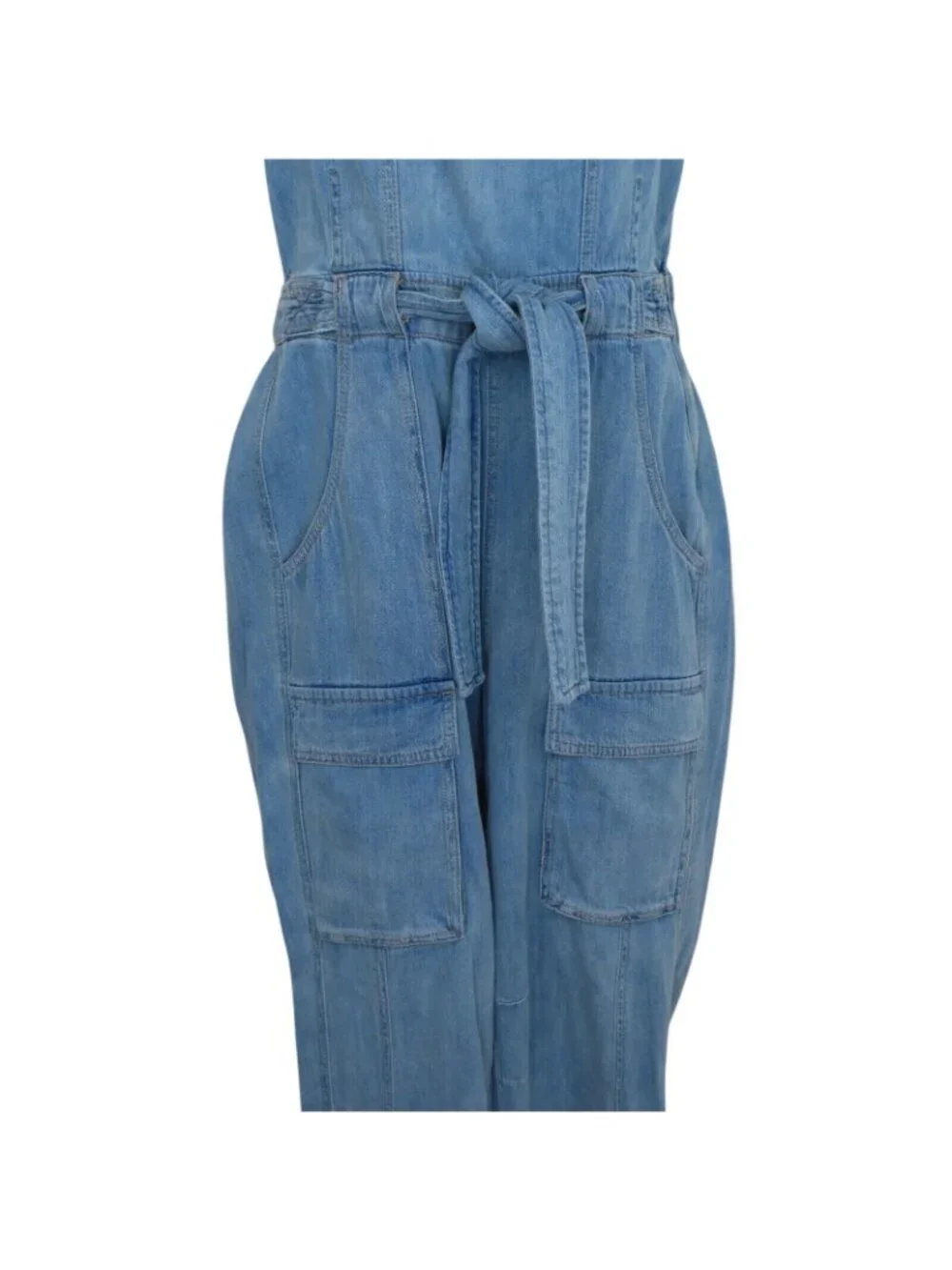 Free People Womens Small Go West Denim Utility Jumpsuit Mirage Blue OB1160882